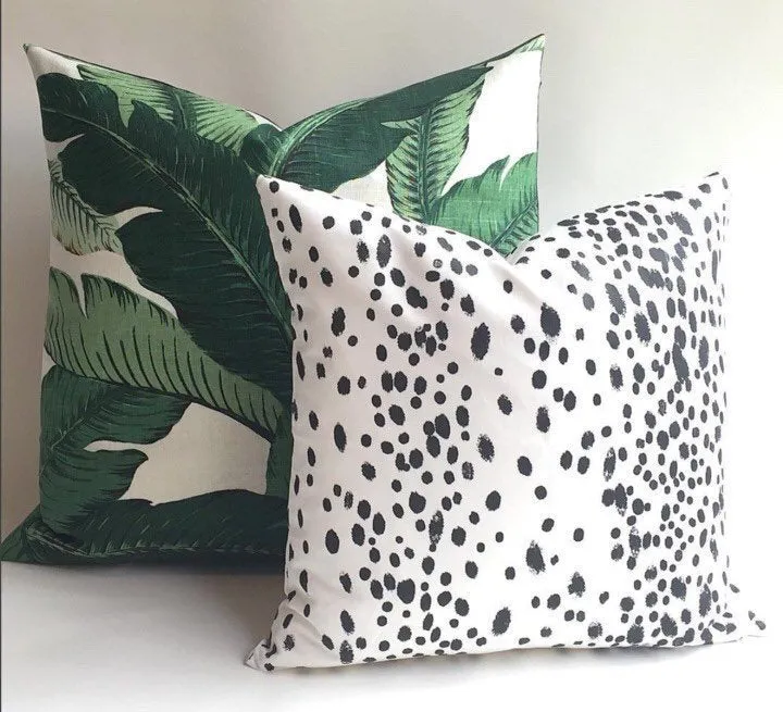 10 Sizes: Les Touches Linen Black & White Dalmatian ZIPPER Pillow Cover 18x18 20x20 24x24 26x26 White Pillow / Modern Dot Pillow Case