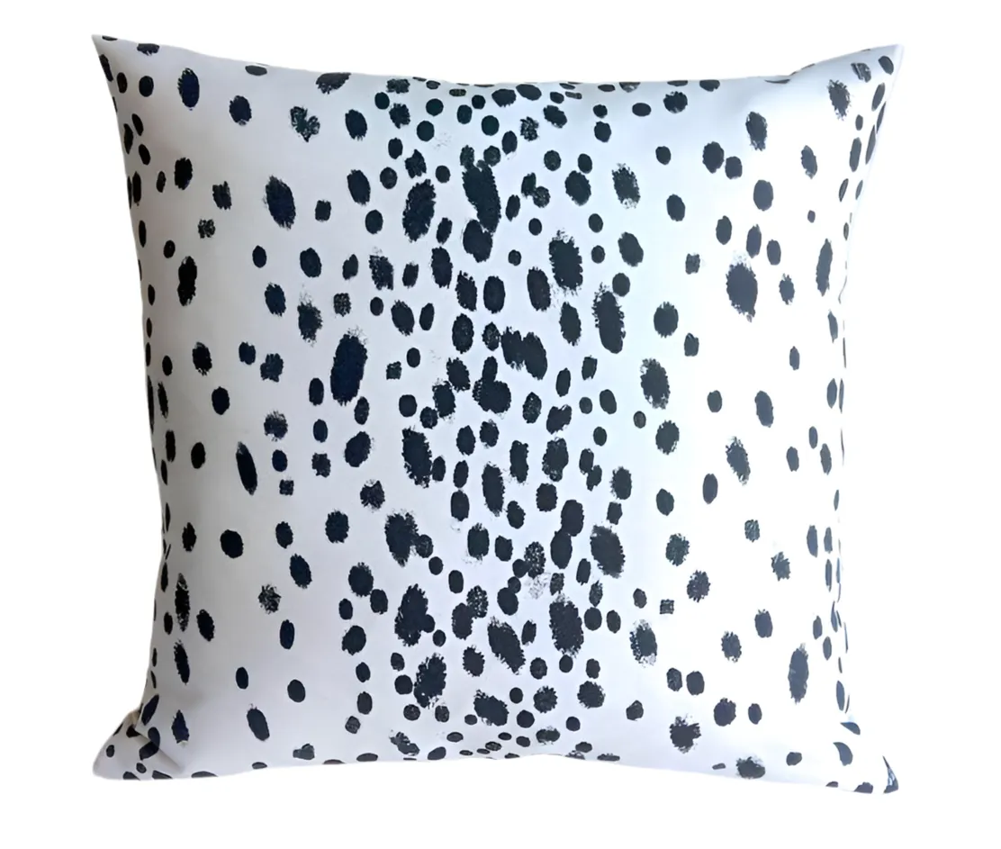 10 Sizes: Les Touches Linen Black & White Dalmatian ZIPPER Pillow Cover 18x18 20x20 24x24 26x26 White Pillow / Modern Dot Pillow Case