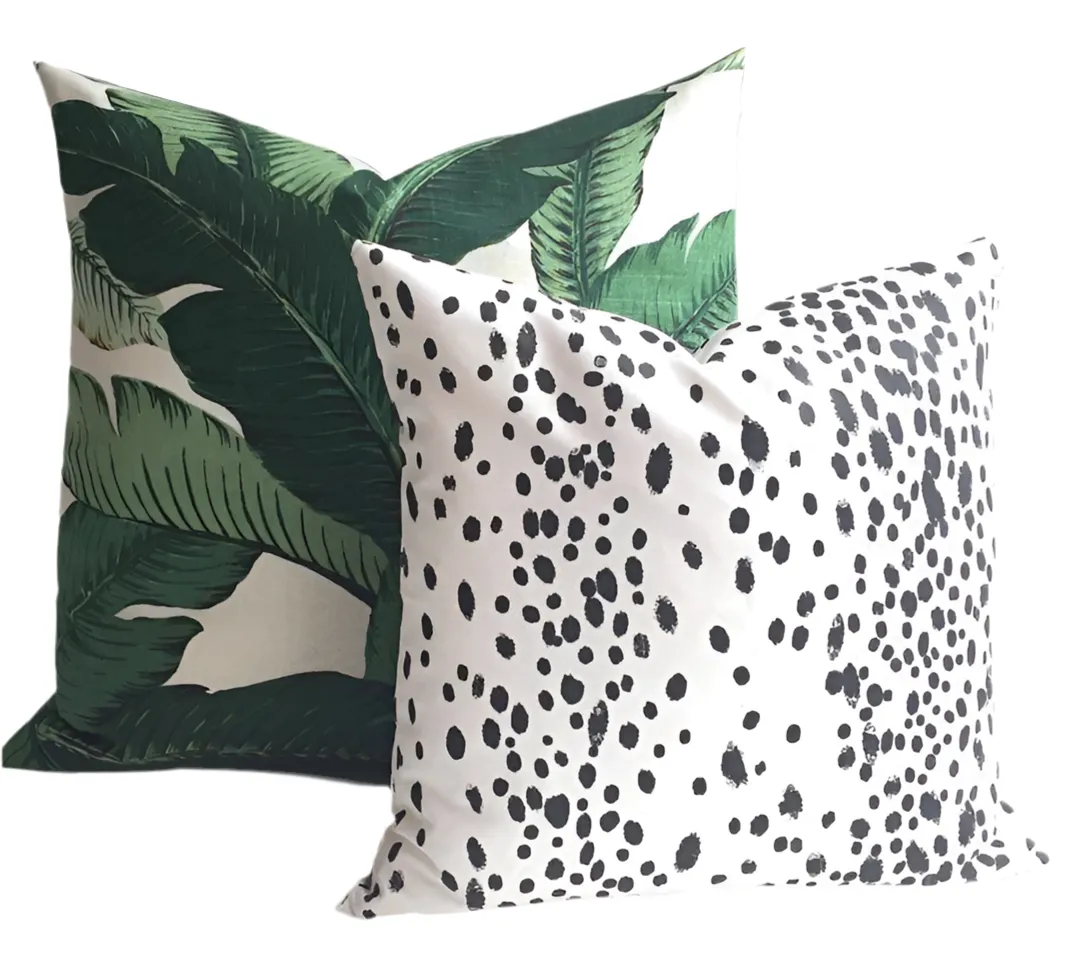 10 Sizes: Les Touches Linen Black & White Dalmatian ZIPPER Pillow Cover 18x18 20x20 24x24 26x26 White Pillow / Modern Dot Pillow Case