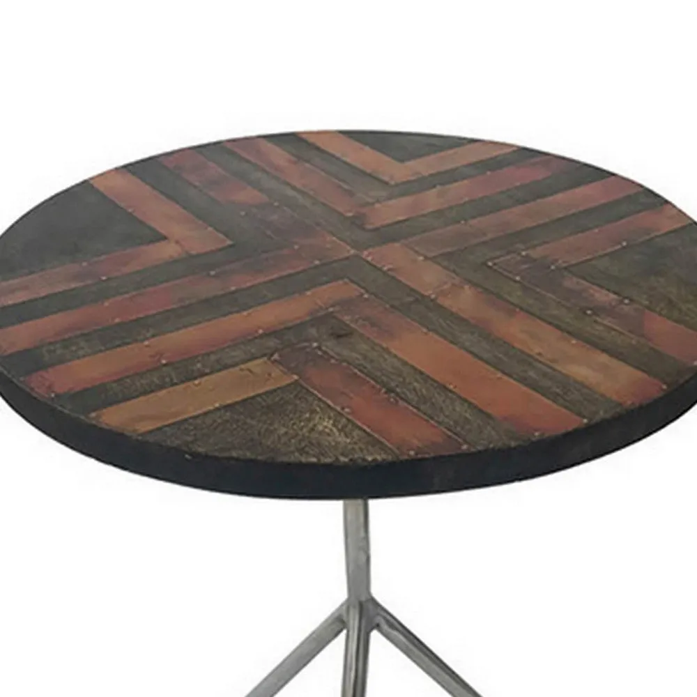 19 Inch Side Tables Set of 2, Inlay Designs, Metal Tripod Base, Brown Wood By Casagear Home