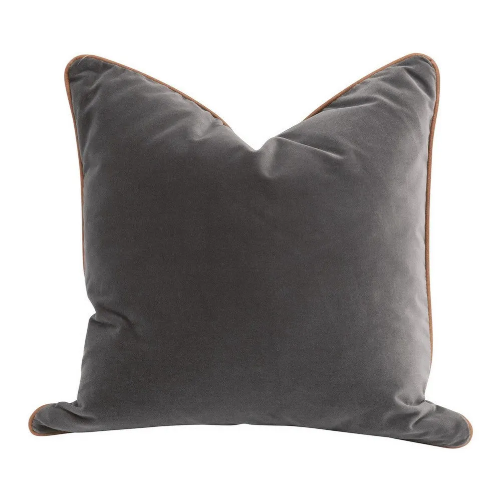 20 Inch Set of 2 Square Accent Throw Pillows, Brown Leather, Gray Velvet By Casagear Home