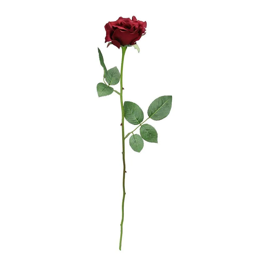 23 Artificial Single Long Stem Burgundy Rose Pick for Valentines Day