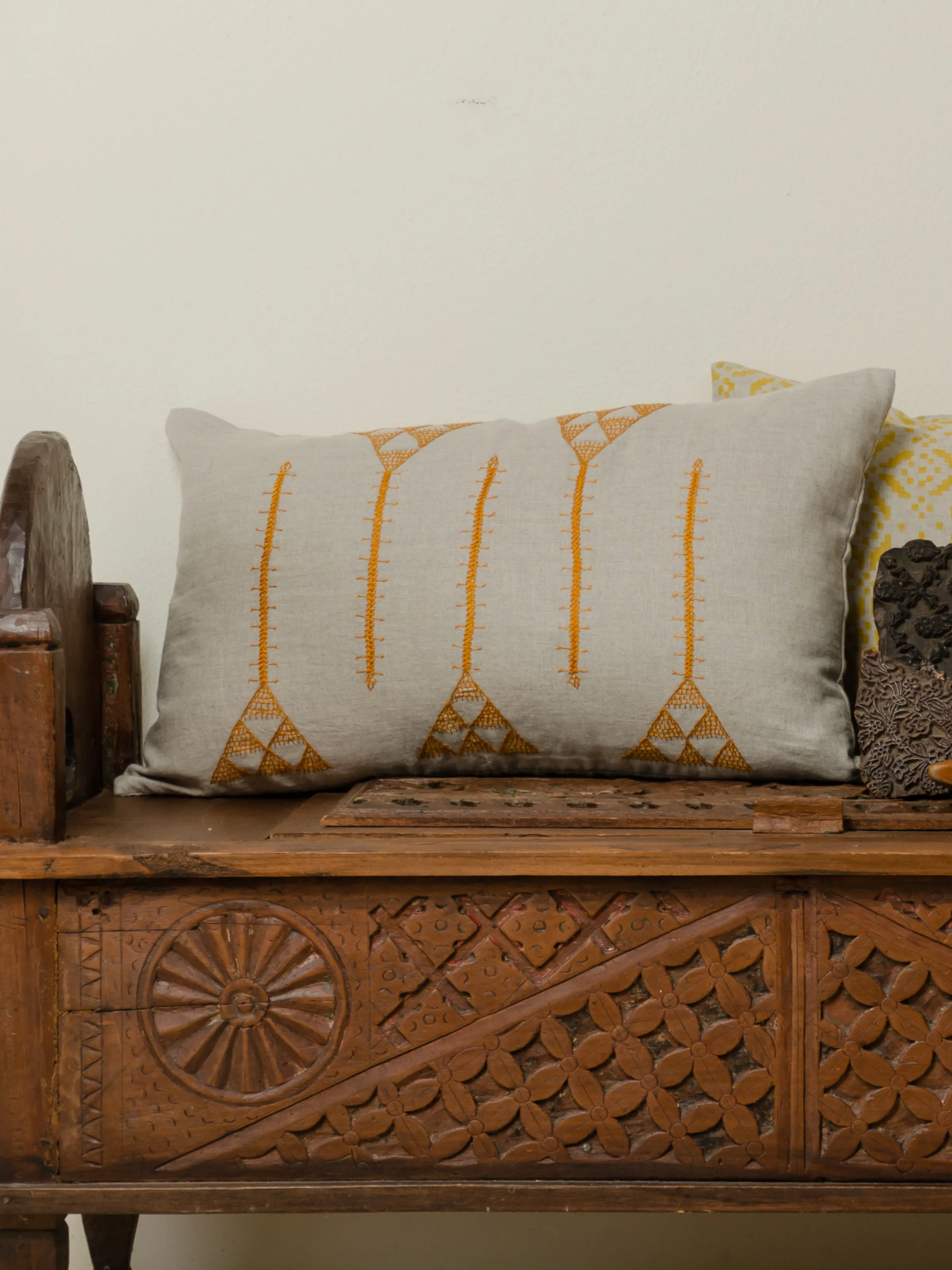 Anguri Lines Ochre Decorative Pillow Cover