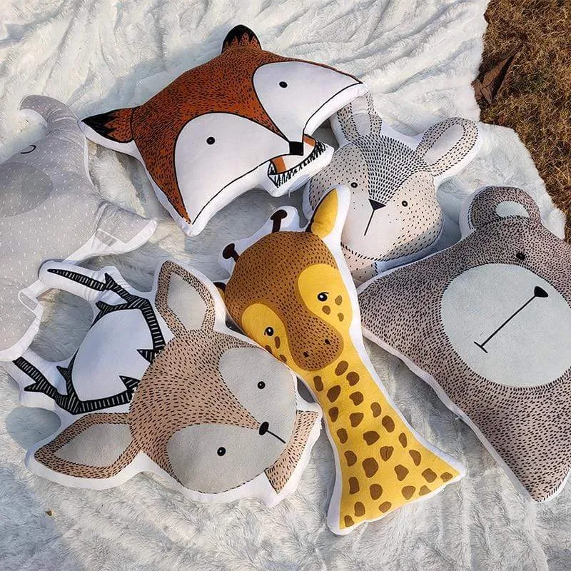 Baby Elephant Fox Deer Bear Giraffe Rabbit Soft Stuffed Plush Toys Pillows Animal Plush Toy Cartoon Pillow Cushion For Kids Gift