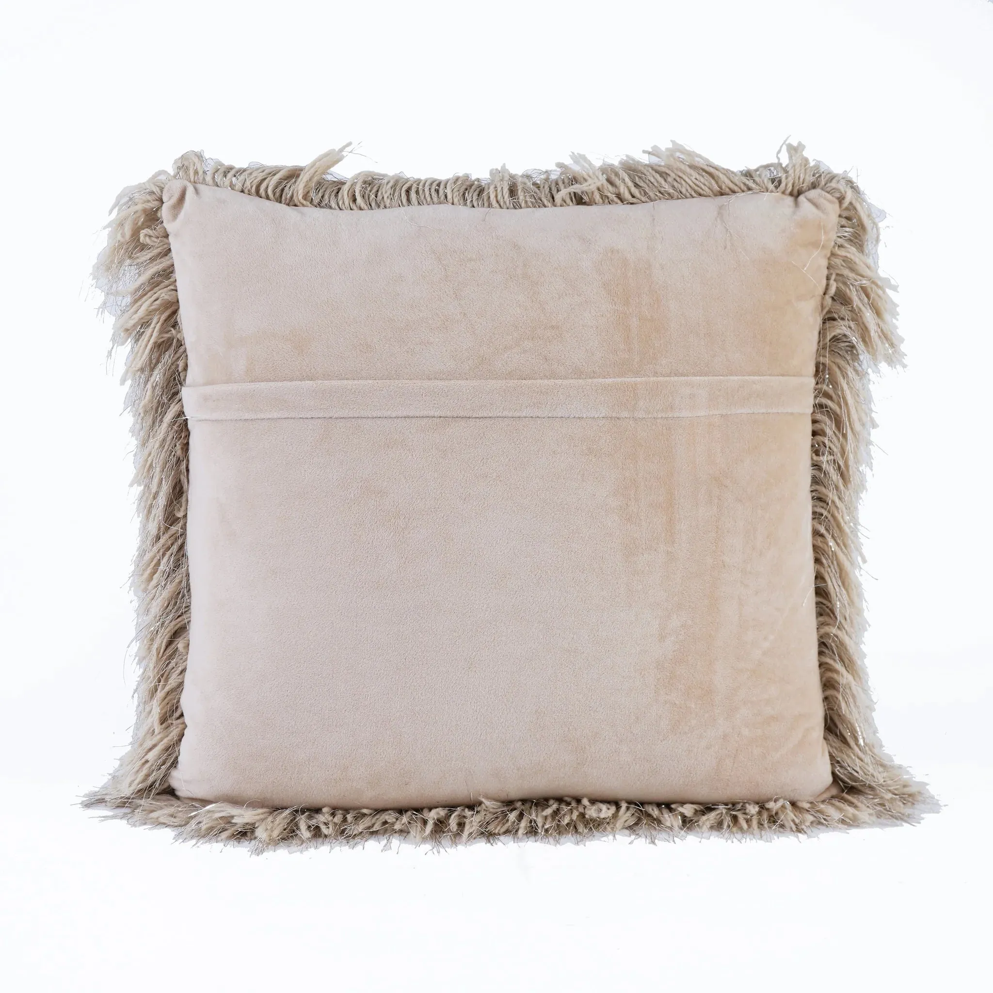 Beige Shaggy Lurex Throw Pillow