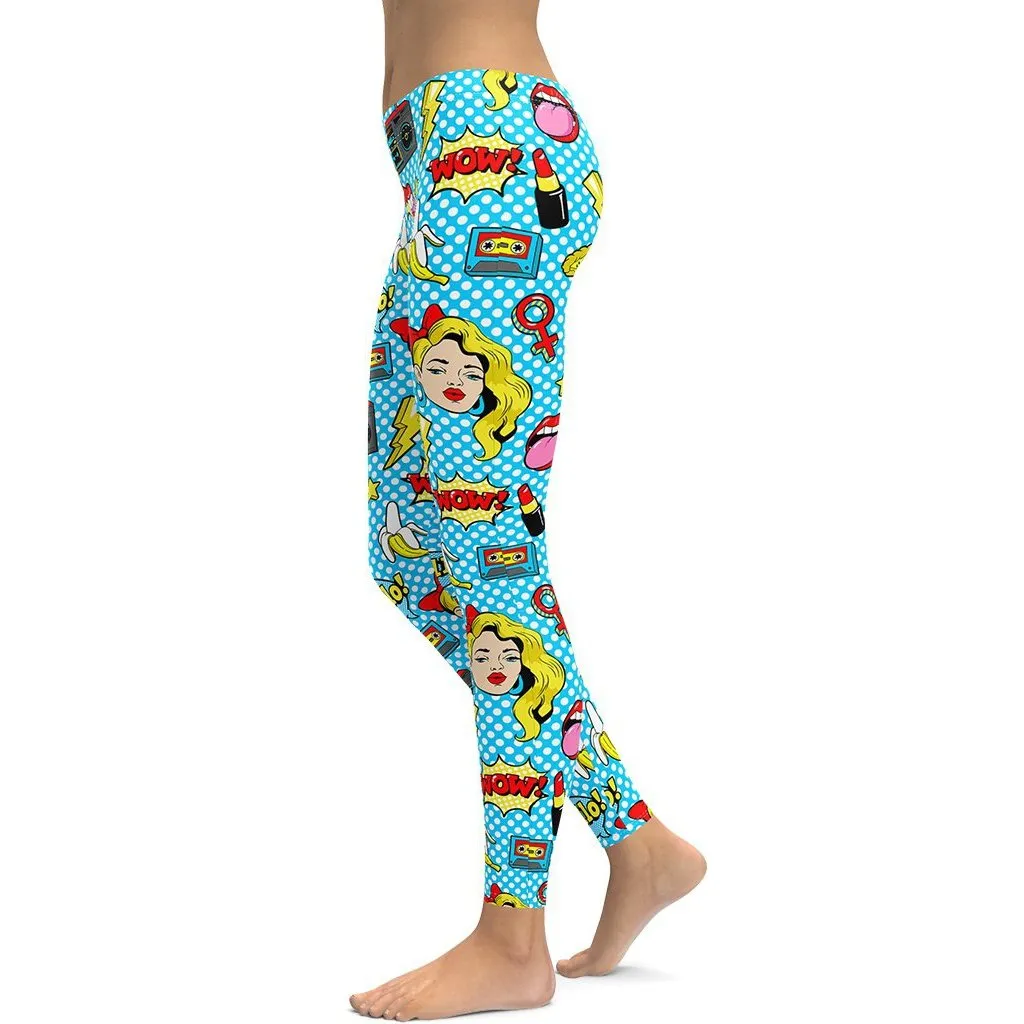 Blue Pop Art Pattern Leggings