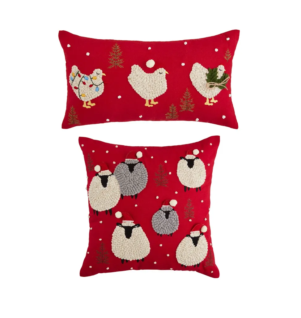 CHRISTMAS SHEEP & CHICKEN PILLOWS BY MUD PIE