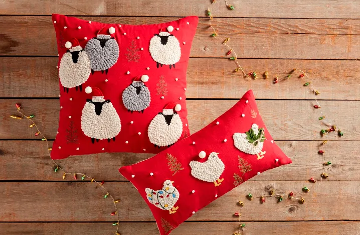 CHRISTMAS SHEEP & CHICKEN PILLOWS BY MUD PIE