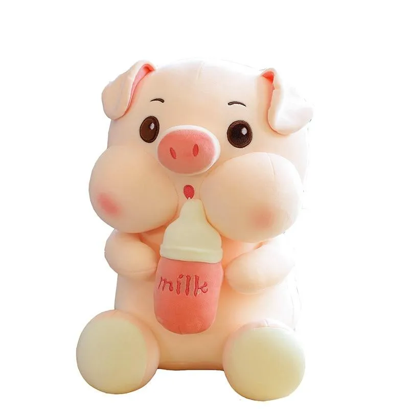 Cute Baby Bottle Sleeping Pig Plush Pillow Animals Stuffed Pillows Kids Adults Pets Bolster Sofa Chair Decor Friend Gift 35/45cm