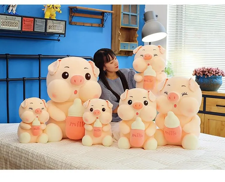 Cute Baby Bottle Sleeping Pig Plush Pillow Animals Stuffed Pillows Kids Adults Pets Bolster Sofa Chair Decor Friend Gift 35/45cm