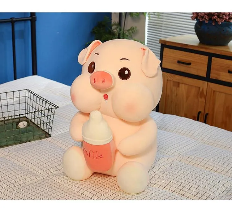 Cute Baby Bottle Sleeping Pig Plush Pillow Animals Stuffed Pillows Kids Adults Pets Bolster Sofa Chair Decor Friend Gift 35/45cm