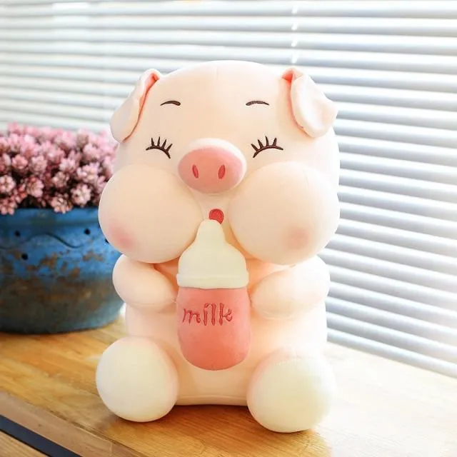 Cute Baby Bottle Sleeping Pig Plush Pillow Animals Stuffed Pillows Kids Adults Pets Bolster Sofa Chair Decor Friend Gift 35/45cm