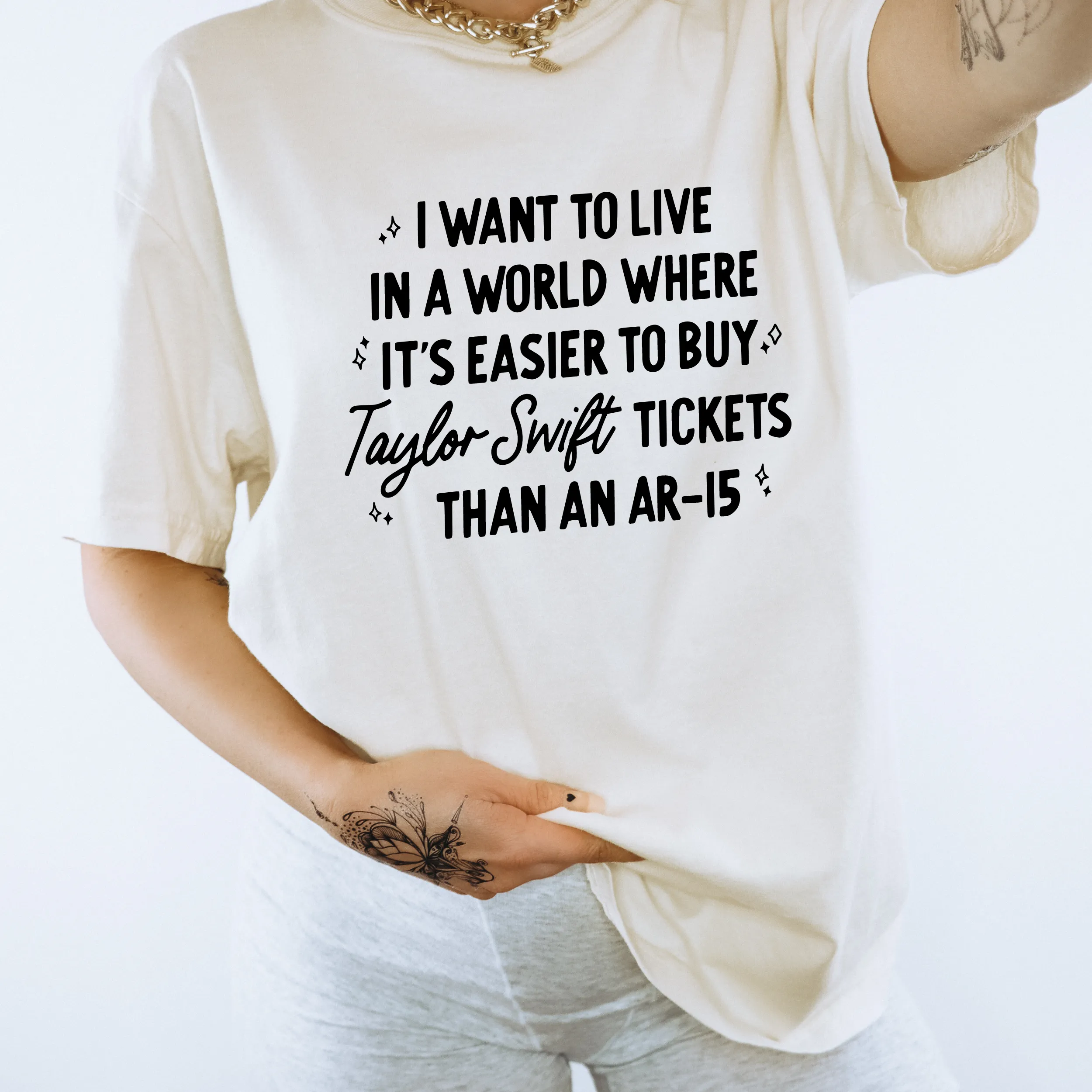 I Want to Live in a World Where it’s Easier to Buy Tickets Than an AR-15 Retro T-Shirt or Sweatshirt