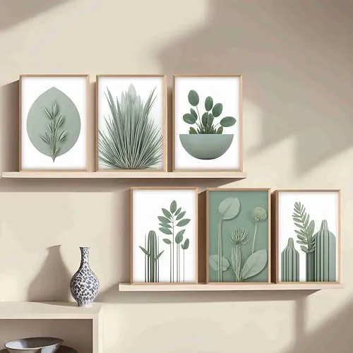 Livin'luxe paintings flower pot home decor wall paintings with frame painting for living room wall decoration office 28 cm x 36 cm (pack of 6) B - 448K6