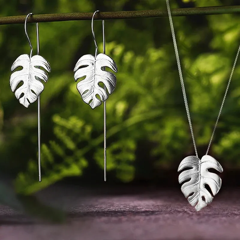 LOLO Real 925 Sterling Silver Handmade Fine Jewelry Creative Monstera Leaves Design Jewelry Set for Women