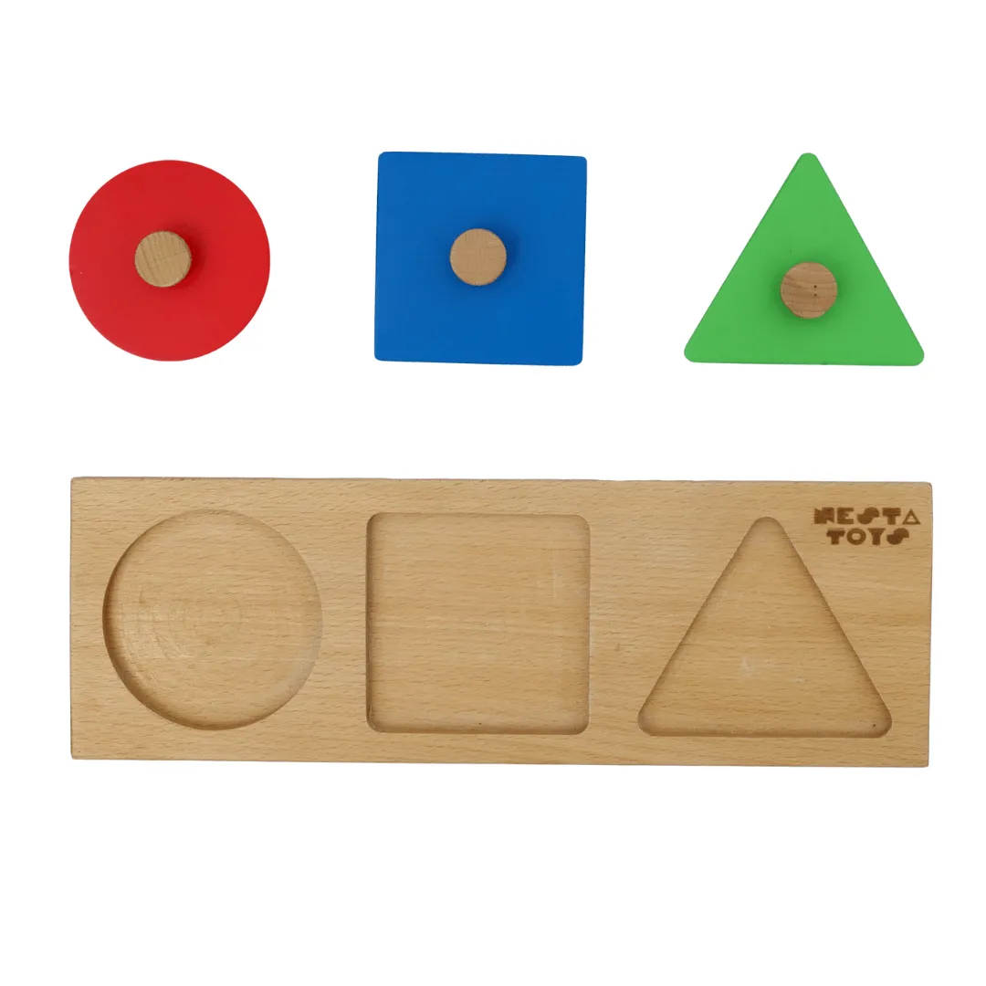 Montessori Wooden Shapes Jumbo Knob Puzzles | First Puzzle Set for Baby Toddler | Educational Shape Sorting Toy