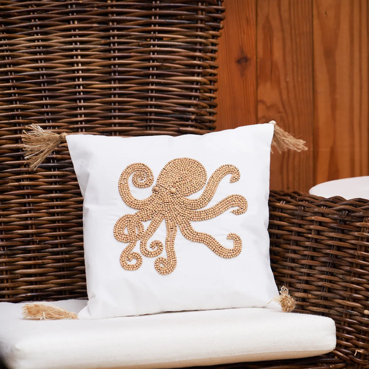 Octopus Handmade Wood Beaded Pillow