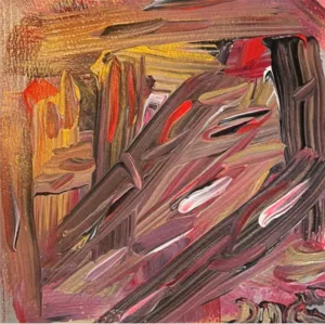 Pink  Red  White Gray and Gold Brushstrokes Original artwork by Deanna Caroon