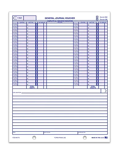 Professional-Grade General Journal Vouchers (Form FMAS-252) - 8-1/2" × 11" 1-Part Cut Sheet, 20# White Paper - Compatible with Ford Accounting System