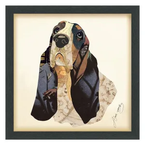 "Basset Hound" Dimensional Collage Framed Graphic Art Under Glass Wall Art