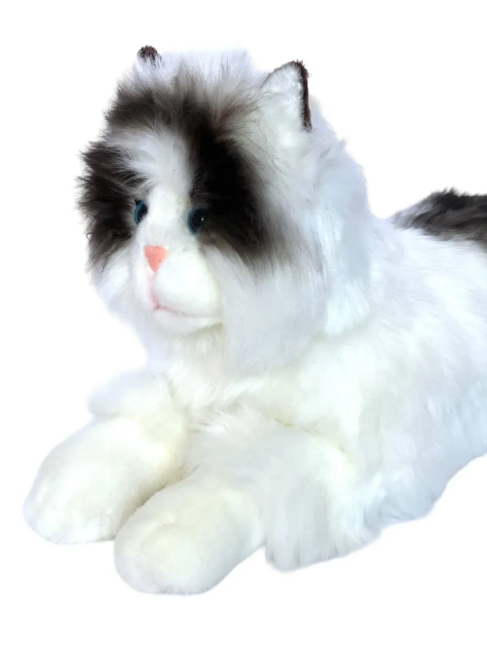 Ragdoll Cat Fluffy White & Black Kitten Stuffed Animal by Auswella 16" Plush