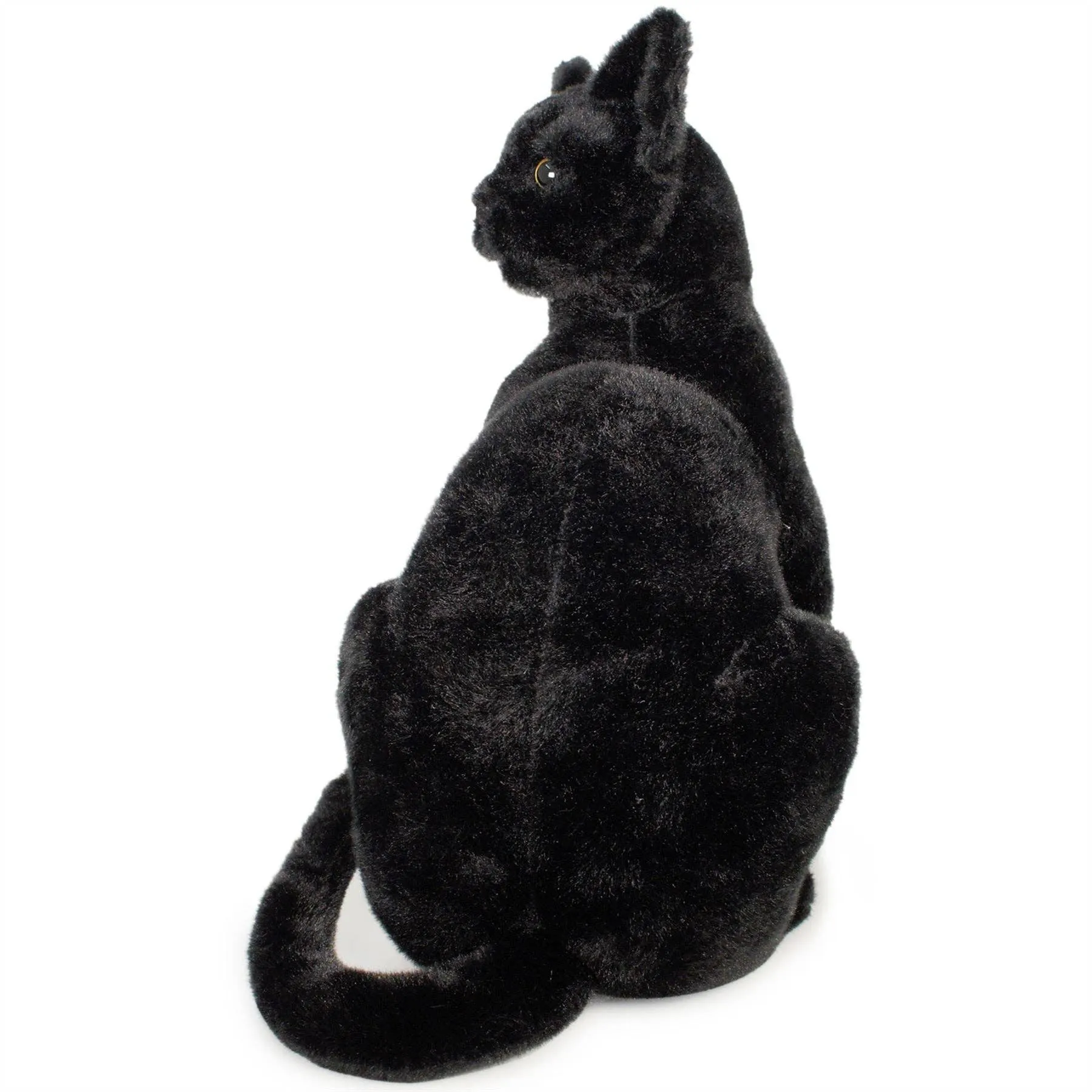 Sitting Realistic Plush Black Cat 13 Inch Stuffed Animal