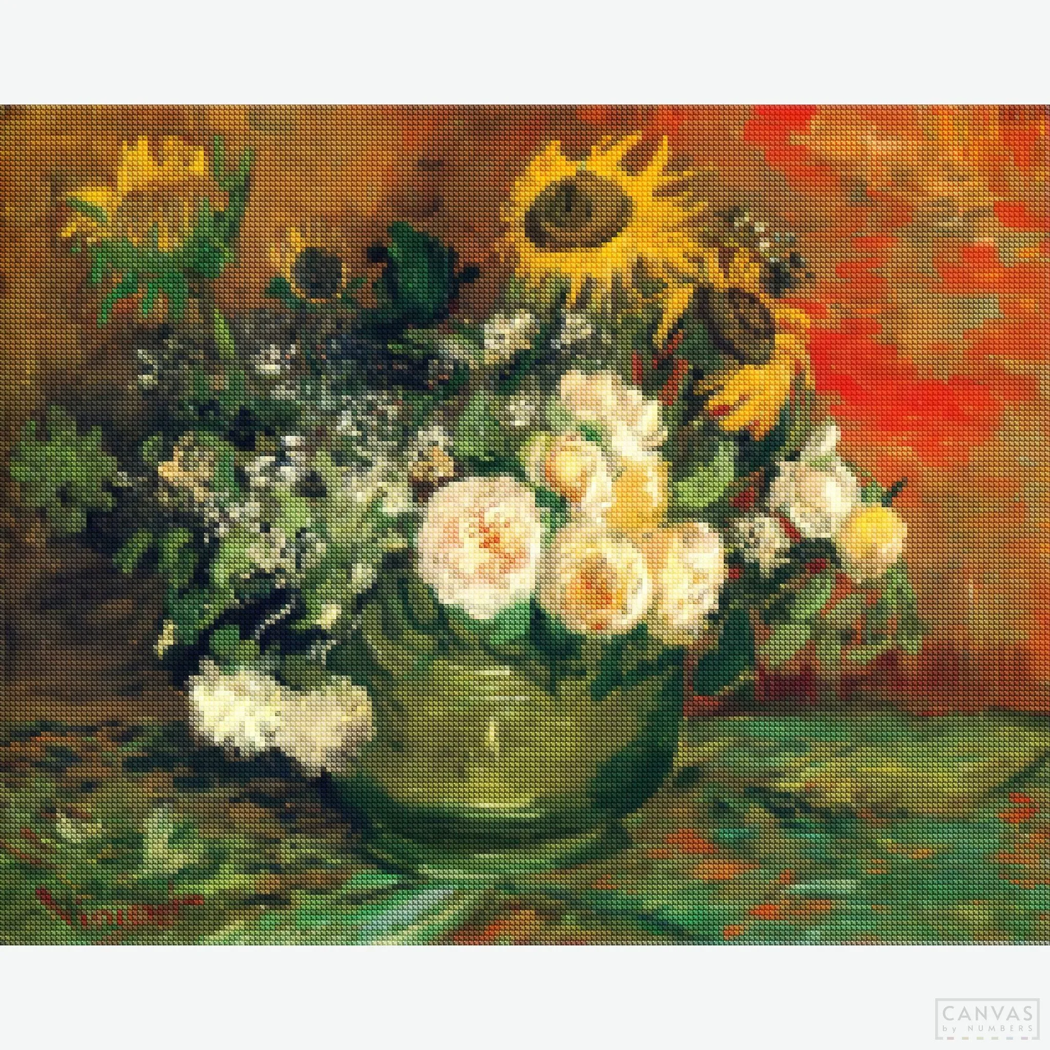 Still Life with Roses and Sunflowers - Diamond Painting