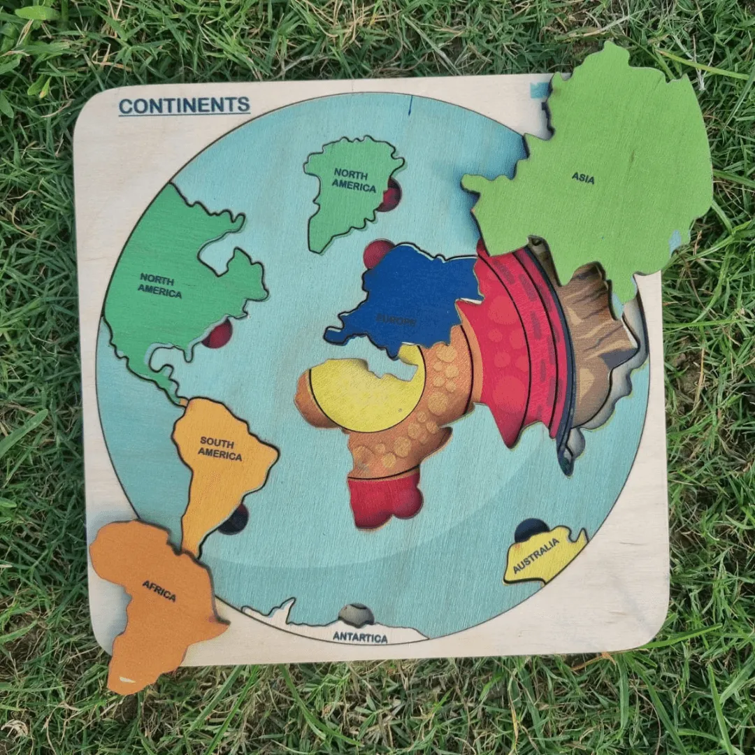 World Map with Continents & Earth Core | Geography Puzzles for Kids | Montessori Wooden Puzzle